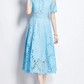 Beautiful Lace Crochet Blue Midi Dress
