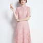 Beautiful Lace Crochet Pink Midi Dress