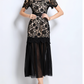 Beautiful Lace Mesh Short Sleeve High Waist Black Dress