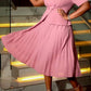 Beautiful Pleated Tailored Collar A Line Swing Pink Midi Dress