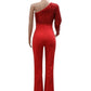 Bling Party Wear One Shoulder Sequin Red Jumpsuit