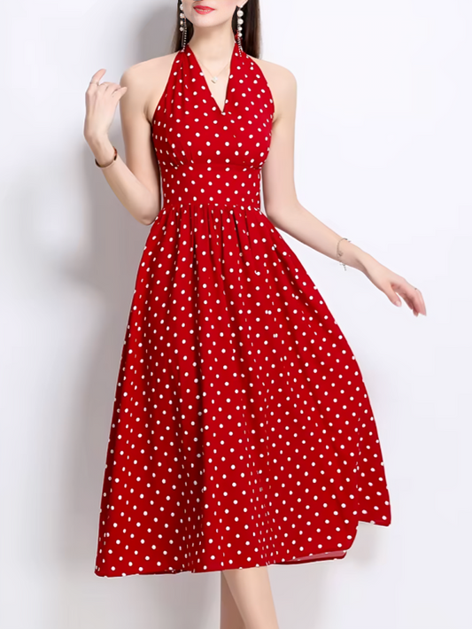 Bohemian Retro Dot French Style Red Dress