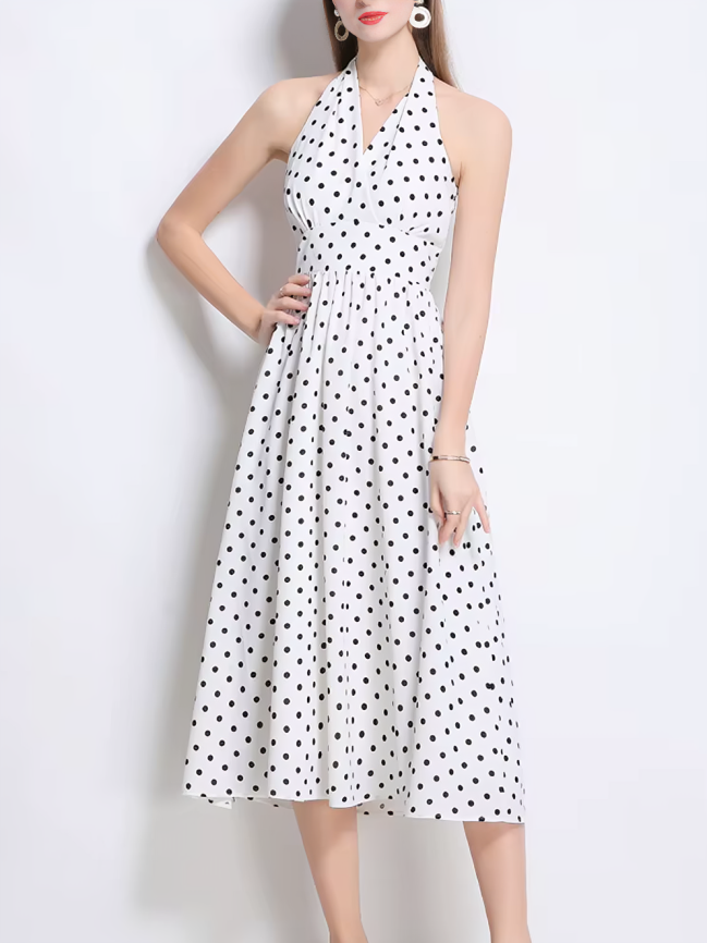 Bohemian Retro Dot French Style White Dress