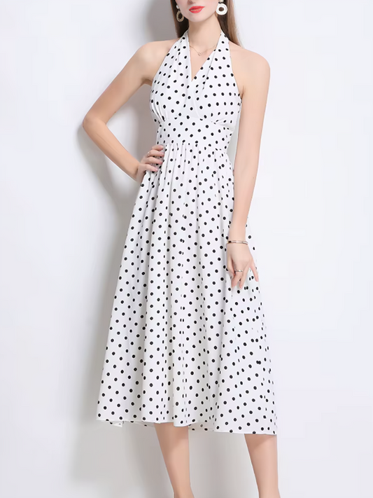 Bohemian Retro Dot French Style White Dress