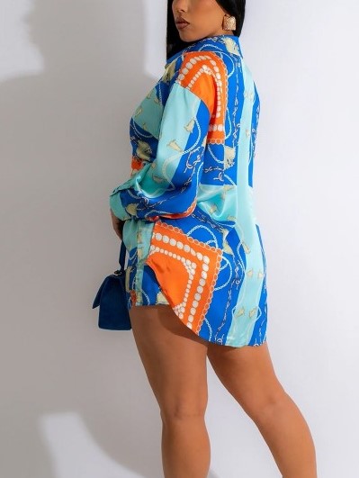 Bright Long Sleeve Shirt With Shorts Blue Set - Ships in 24 Hrs