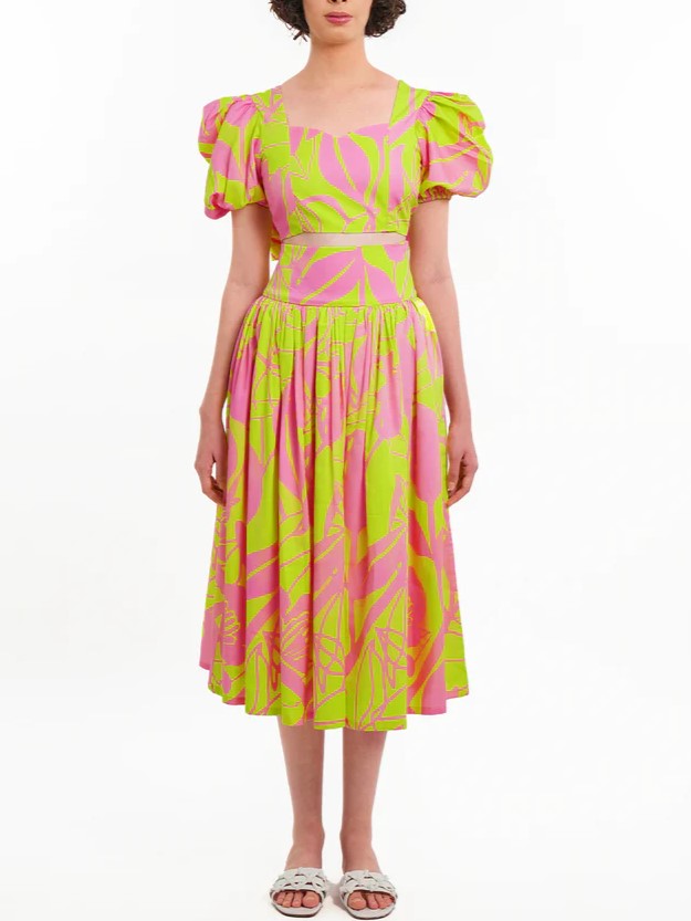 Bright Neon Floral Print Top With Skirt Co Ord Set