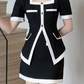 Business Style Color Block Puff Sleeve Top With Skirt Set