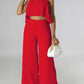 Casual Sleeveless Top With Trousers Red Set - Ships in 24 Hrs