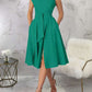 Charming One Shoulder Solid Pleated Sleeveless Green Midi Dress