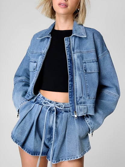 Chic Cargo Denim Jacket Co Ord Set