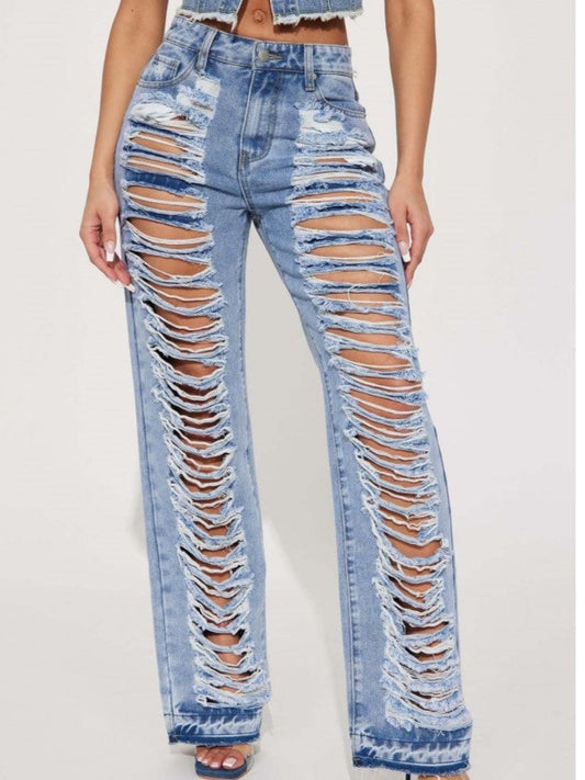 Chic Ripped Blue Denim - Ships in 24 Hrs