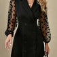 Chic See Through Dots Pattern Lantern Sleeve Black Blazer Dress