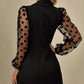 Chic See Through Dots Pattern Lantern Sleeve Black Blazer Dress