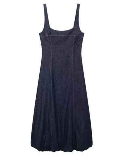 Chic Sqaure Neck Blue Denim Dress