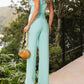 Chic V Neck Sleeveless Fitted Green Pant Set