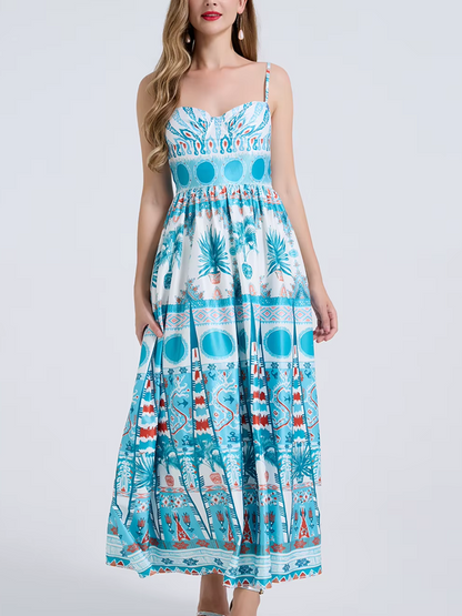 Chic Vintage Boho Printed Summer Swing Sundress