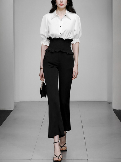 Chic White Shirt With Flared Pants Set - Ships in 24 Hrs