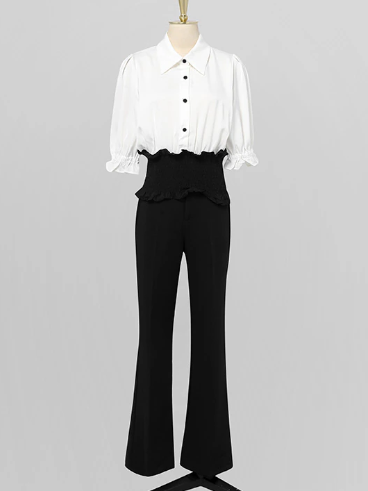 Chic White Shirt With Flared Pants Set