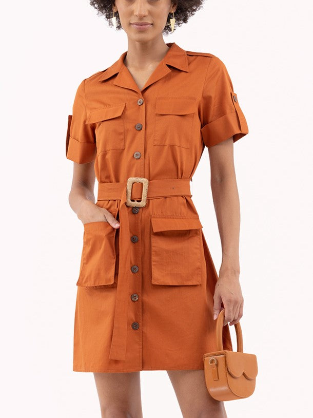 Classic Toffee Shirt Dress With Belt
