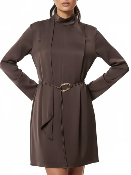 Classy High Neck Mini Dress With Belt