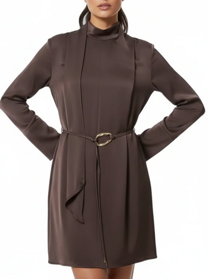 Classy High Neck Mini Dress With Belt