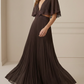 Classy Lace Trim Pleated Cape Sleeve Maxi Dress