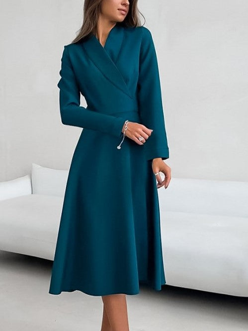 Classy Long Sleeve Blue Wrap Dress