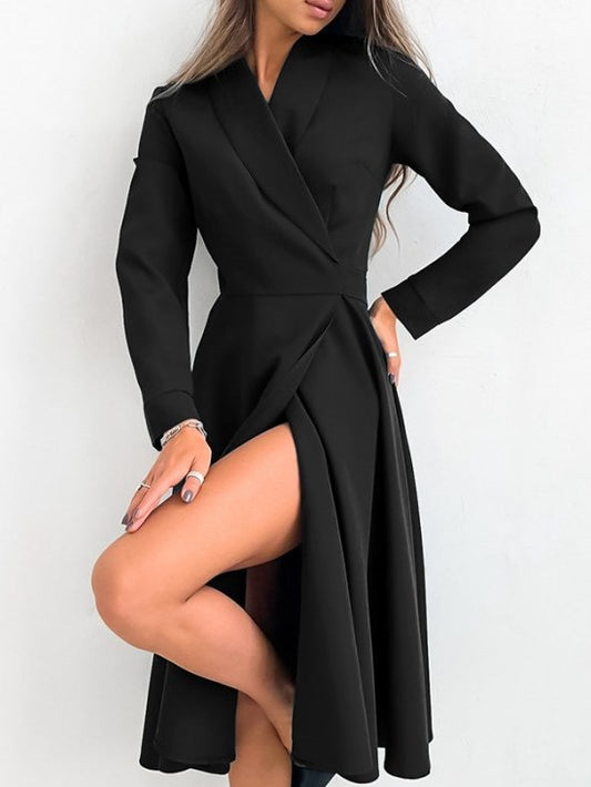 Classy Long Sleeve Black Wrap Dress