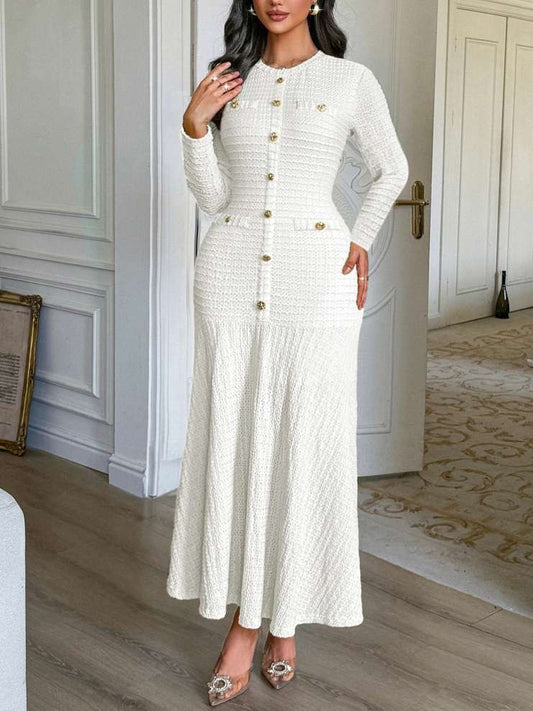 Classy Mid Rise Long Sleeve White Dress