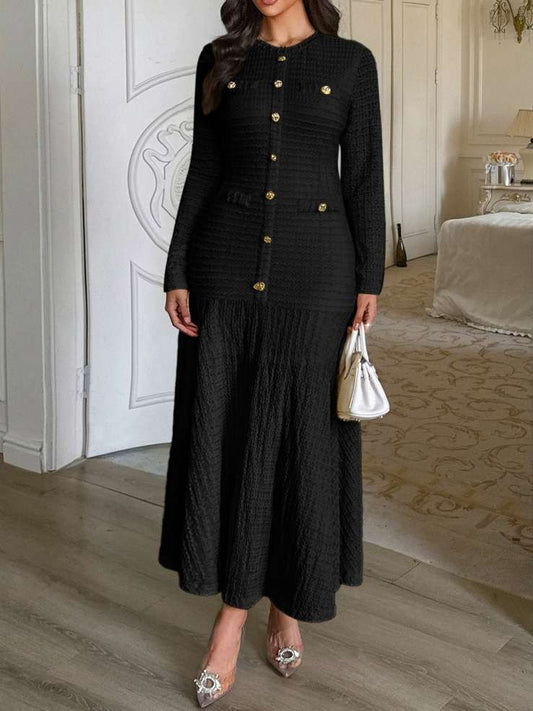 Classy Mid Rise Long Sleeve Black Dress