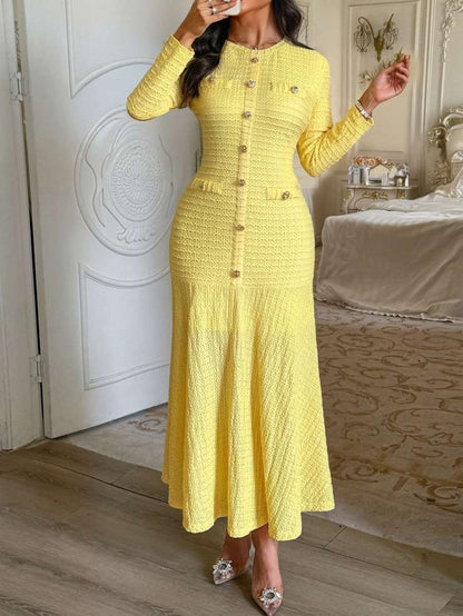 Classy Mid Rise Long Sleeve Yellow Dress