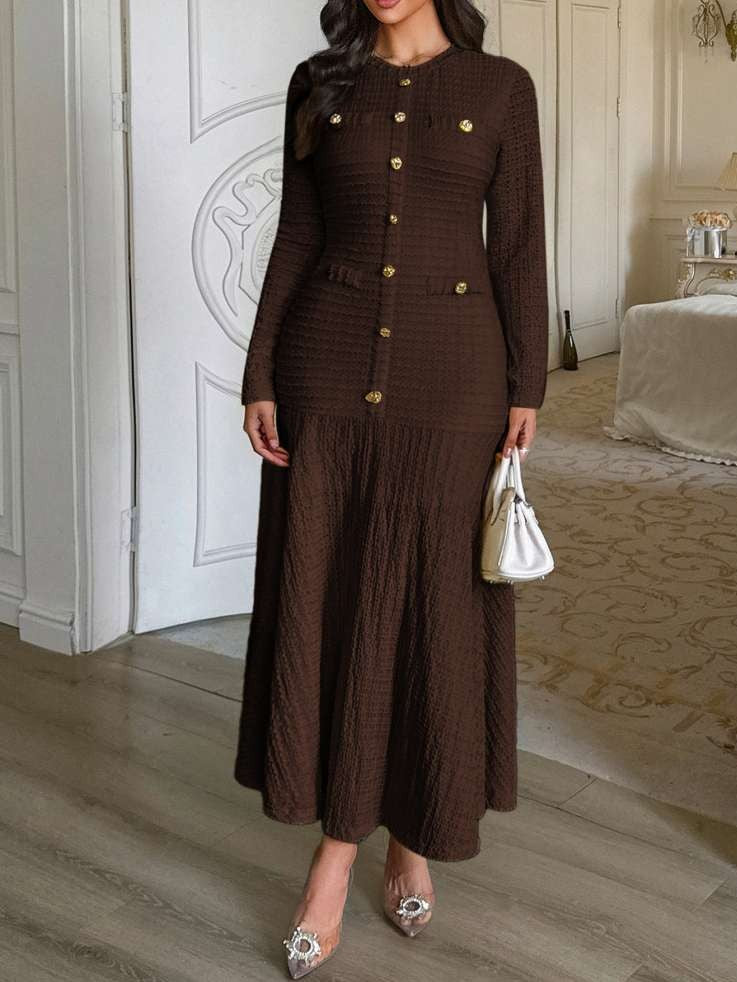 Classy Mid Rise Long Sleeve Brown Dress