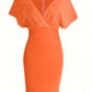 Classy Pearl Decor V Neck Orange Dress