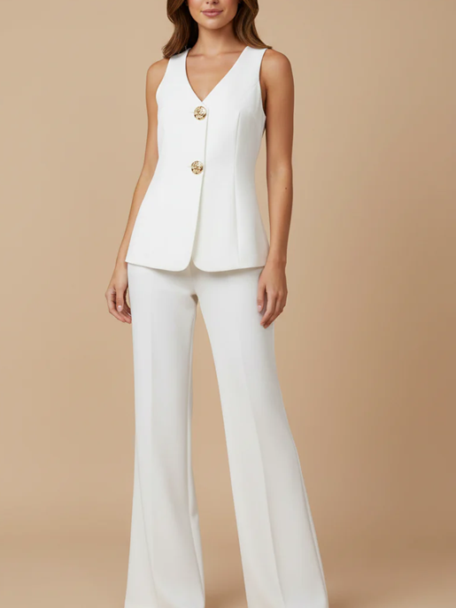 Classy Sleeveless Shell Long Vest Waist Coat With Wide Leg Slit Pant Co Ord Set