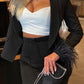 Classy Solid Feather Blazer With Black Trouser Set - Ships in 24 Hrs