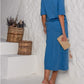 Classy Solid Half Sleeve Top With Skirt Blue Set