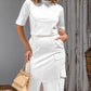 Classy Solid Half Sleeve Top With Skirt White Set