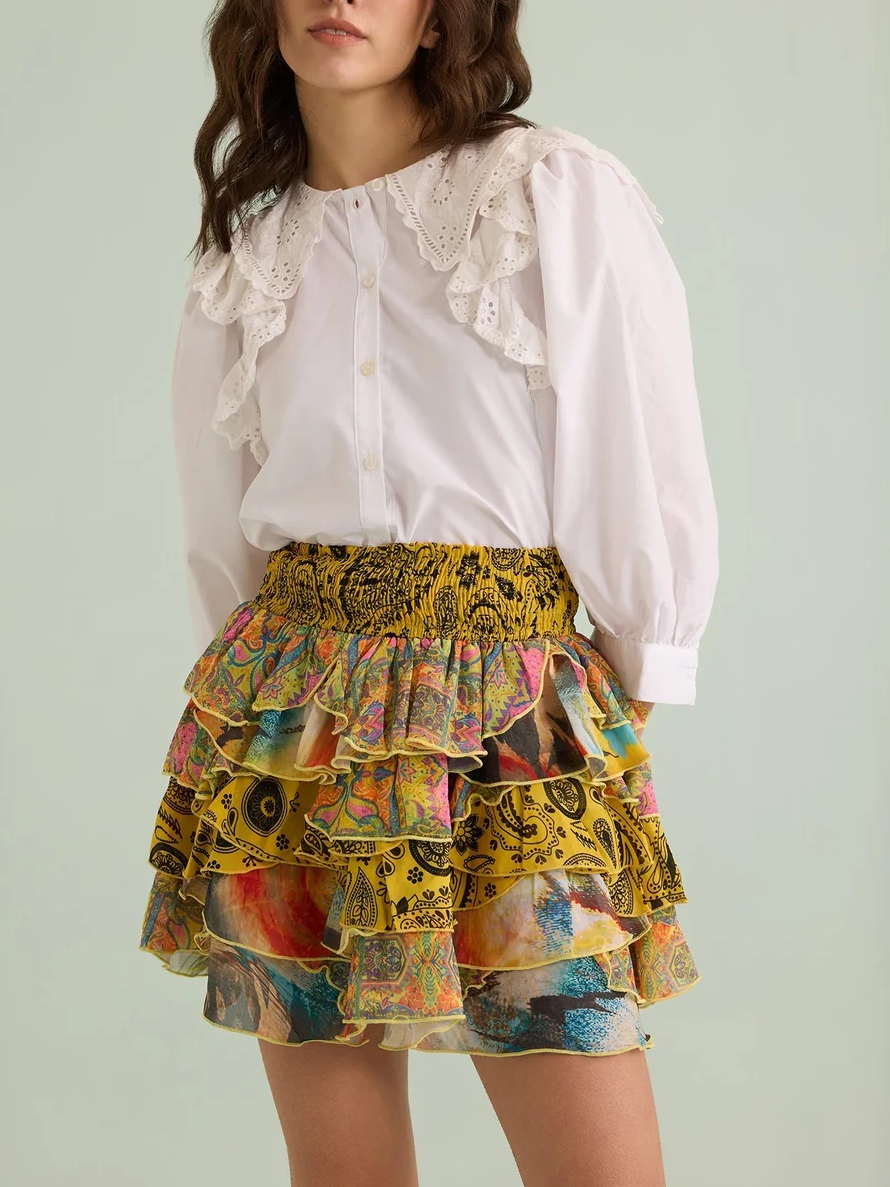Cute Ruffle Multicoloured Mini Skirt