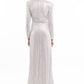 Dazzling White Sequin V Neck Long Party Dress