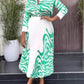 Dressy Zebra Print Pleated Skirt With Green Shirt Set - Ships in 24 Hrs