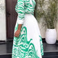Dressy Zebra Print Pleated Skirt With Green Shirt Set
