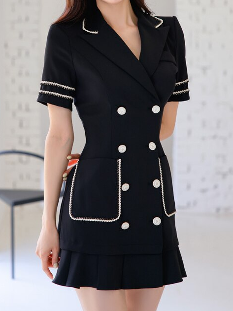 Elegant Double Breasted Black Blazer Dress