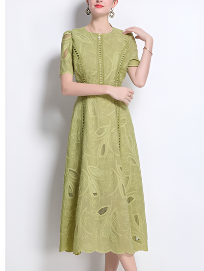 Elegant Lace O Neck Green Evening Dress