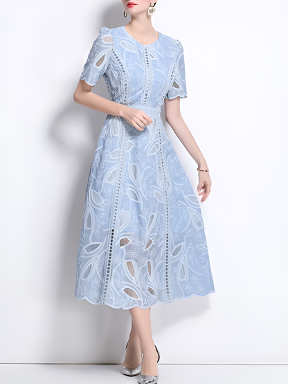 Elegant Lace O Neck Blue Evening Dress