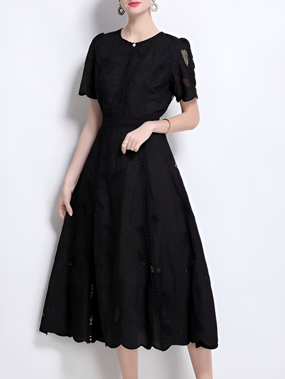 Elegant Lace O Neck Black Evening Dress - Ships in 24 Hrs