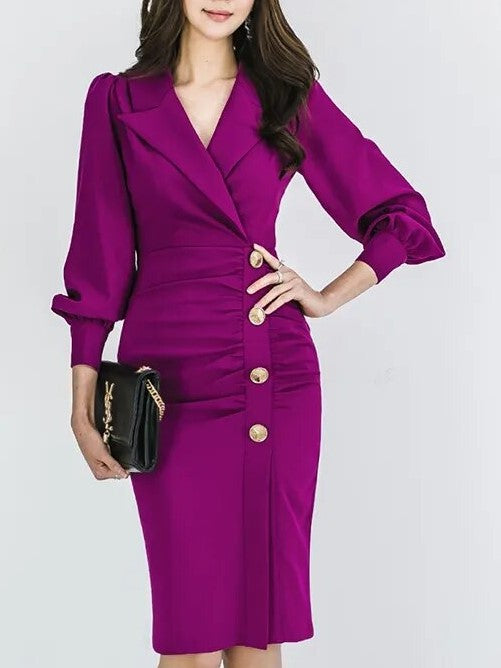 Elegant Long Sleeve Purple Pencil Dress