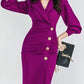 Elegant Long Sleeve Purple Pencil Dress