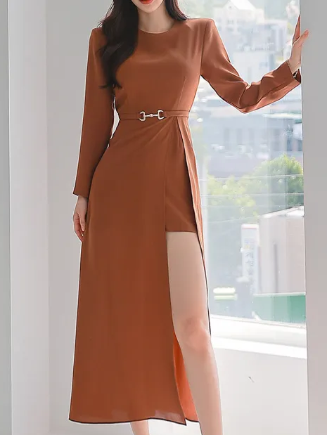 Elegant O Neck Split Dress