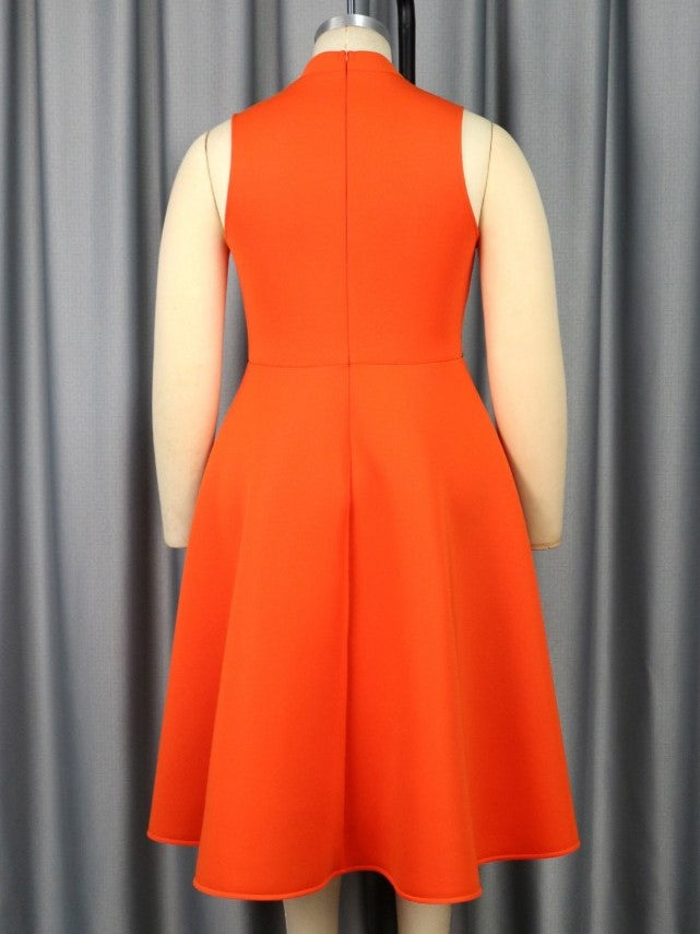 Elegant Orange Bow Patchwork High Rise Sleeveless Dress