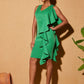 Elegant Sleeveless Green Ruffled Solid Dress